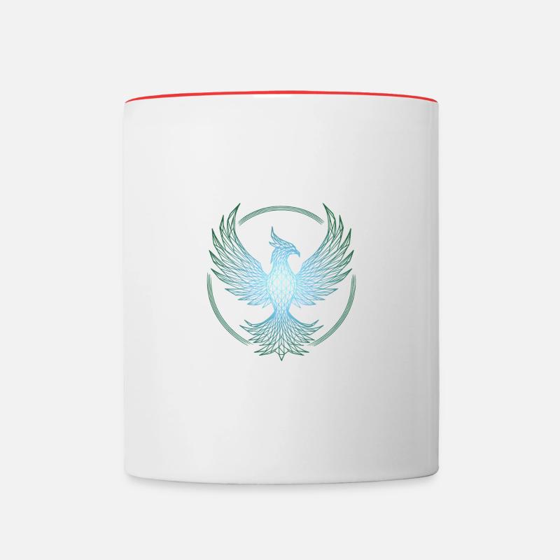 Electric Blue Polygonal Phoenix - Contrasting Mug - white/red