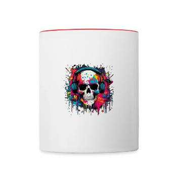 Graffiti Skull DJ – Urban Music Explosion Art - Contrasting Mug - white/red - Front