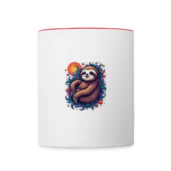 Happy Sloth with Stars & Sun - Chill - Contrasting Mug - white/red - Front