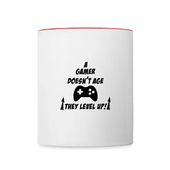 Un joueur ne vieillit pas, il monte de niveau - Mug contrasté - blanc/rouge - Devant