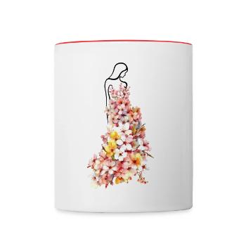 Lady Flower in flower dress - Contrasting Mug - white/red - Front