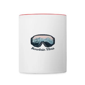 Ambiance de montagne, lunettes de ski avec paysage hivernal - Mug contrasté - blanc/rouge - Devant