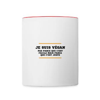 Je suis végan, pas parce que c'est facile mais par - Mug contrasté - blanc/rouge - Devant