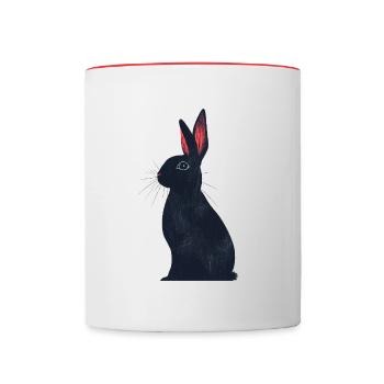 schwarzes Kaninchen sitzend - Tasse zweifarbig - Weiß/Rot - Vorne