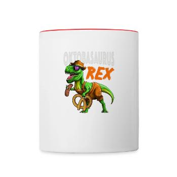 T-Rex Lederhosen Dinosaur Bavarian Cos - Contrasting Mug - white/red - Front