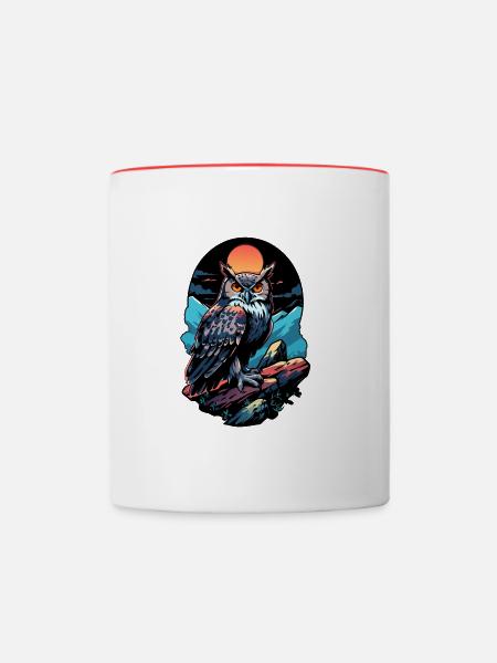 Große Eule Uhu bei Mondlicht - Tasse zweifarbig - Weiß/Rot