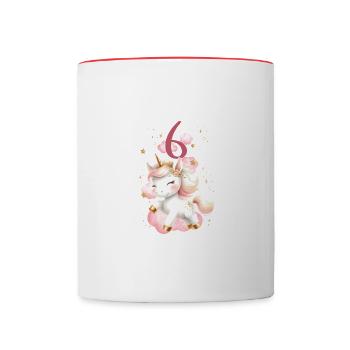 Geburtstag 6 Einhorn Sechster Geburtstag Mädchen 6 - Tasse zweifarbig - Weiß/Rot - Vorne
