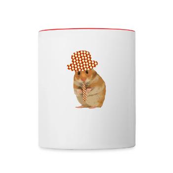 Hamster schick gemacht - Hut - Krawatte - Tasse zweifarbig - Weiß/Rot - Vorne