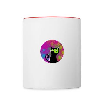 Black cat with glowing eyes - Contrasting Mug - white/red - Front