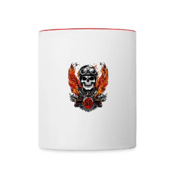 Biker 50 Birthday Skull Motorcycle - Contrasting Mug - white/red - Front