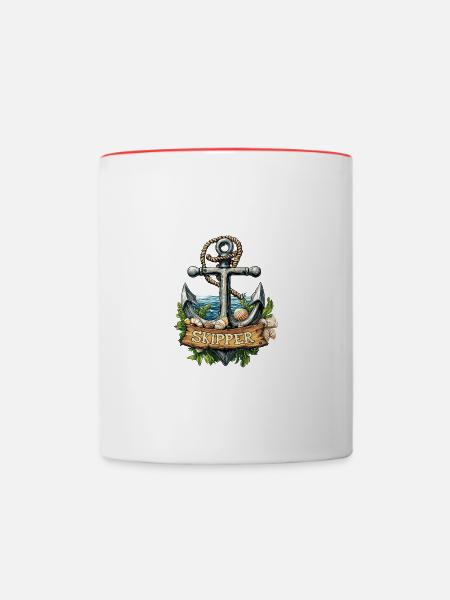 Skipper Anker Boot Segelboot Motorboot Kapitän Sea - Tasse zweifarbig - Weiß/Rot