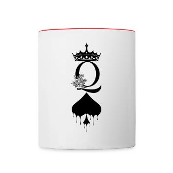 Pik Queen mit Krone und Blumen-Verzierung - Tasse zweifarbig - Weiß/Rot - Vorne