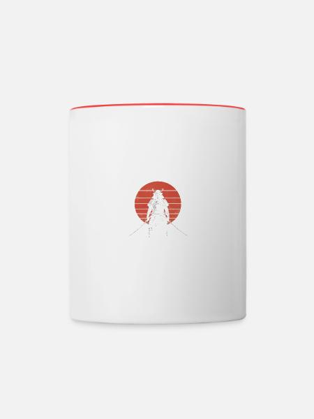 Samurai -Krieger Mit Roter Sonne - Tasse zweifarbig - Weiß/Rot