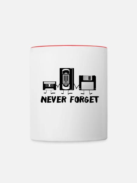 Never Forget - Musikkassette VHS Diskette - Tasse zweifarbig - Weiß/Rot