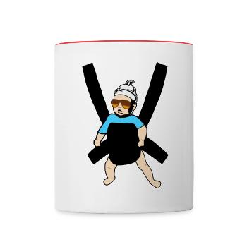 Carlos - Baby mit Sonnenbrille in Tragegurt - Tasse zweifarbig - Weiß/Rot - Vorne