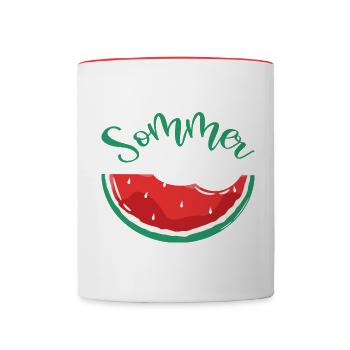 Sommer Sonne Strand Meeer Wassermelone - Tasse zweifarbig - Weiß/Rot - Vorne