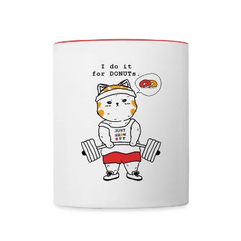 Cat in the gym with donut motivation - Contrasting Mug - white/red - Front