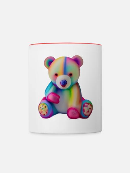 Mehrfarbiger Teddybär - Tasse zweifarbig - Weiß/Rot