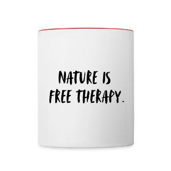 La nature est une thérapie gratuite. La nature est libre.. - Mug contrasté - blanc/rouge - Devant