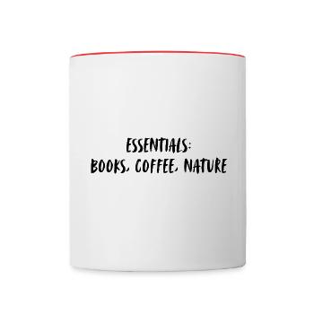 Essentials: books, coffee, nature. Bücher, Kaffee, - Tasse zweifarbig - Weiß/Rot - Vorne