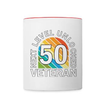 50. Geburtstag - Next Level unlocked: Veteran - Tasse zweifarbig - Weiß/Rot - Vorne