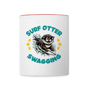 Funny surfing otter with sunglasses - Contrasting Mug - white/red - Front