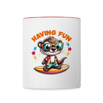 Funny surfing otter with sunglasses - Contrasting Mug - white/red - Front