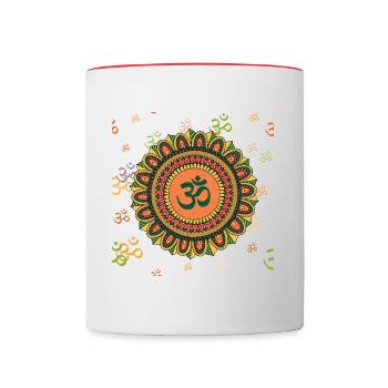 OM Goa Psylike Hippie Kleidung & Goa-Mode - Tasse zweifarbig - Weiß/Rot - Vorne