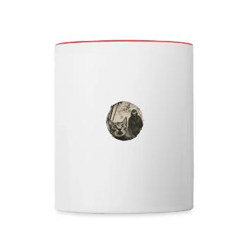 Conception surprise de la rencontre entre chat et bigfoot - Mug contrasté - blanc/rouge - Devant