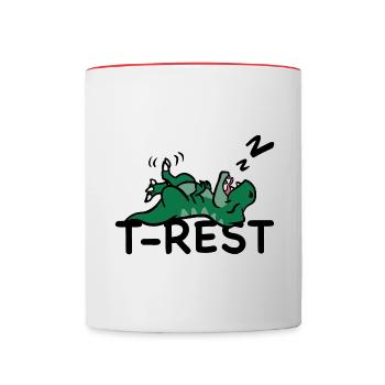 T-Rest - Schlafender T-Rex Wortspiel Dino - Tasse zweifarbig - Weiß/Rot - Vorne