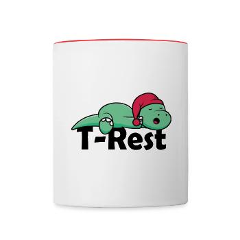 T-Rest - Schlafender T-Rex Wortspiel Dino - Tasse zweifarbig - Weiß/Rot - Vorne