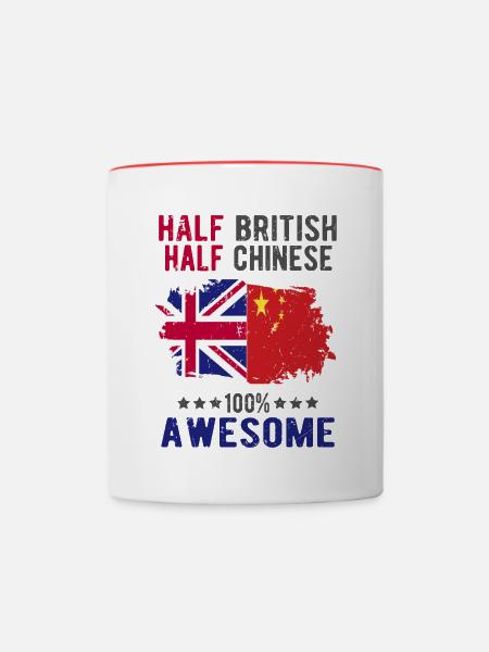 Halb Brite Halb Chinese - Tasse zweifarbig - Weiß/Rot