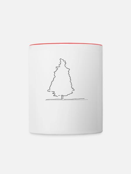 Baum Lineart - Tasse zweifarbig - Weiß/Rot