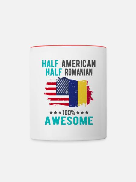 Halb Amerikaner Halb Rumäne - Tasse zweifarbig - Weiß/Rot