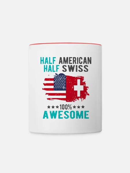 Halb Amerikaner Halb Schweizer - Tasse zweifarbig - Weiß/Rot