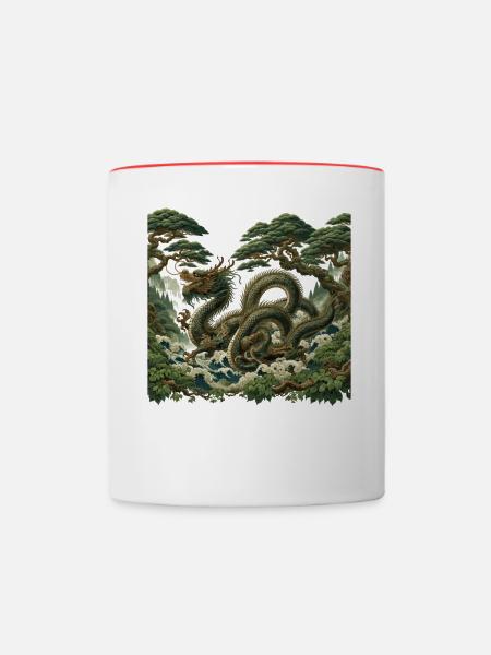 Chinesische Drachenkunst - Tasse zweifarbig - Weiß/Rot
