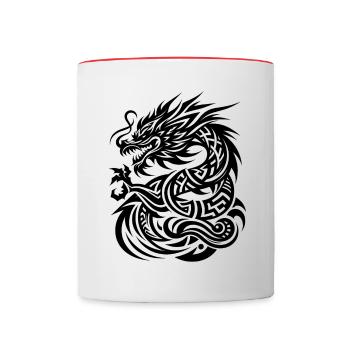 Dragon Tribal Tattoo Kunstvolles Design - Tasse zweifarbig - Weiß/Rot - Vorne