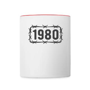 Anniversaire Vintage 1980 fil de fer barbelé - Mug contrasté - blanc/rouge - Devant