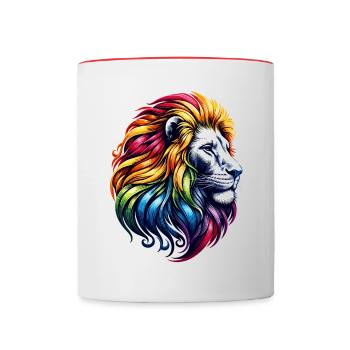 Leo Zodiac Vibrant Rainbow Animal Symbol - Contrasting Mug - white/red - Front