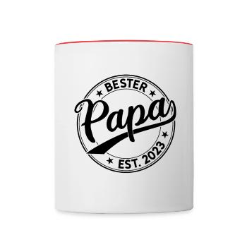 Bester Papa 2023 Zur Geburt Vater 2023 Retro Papa - Tasse zweifarbig - Weiß/Rot - Vorne