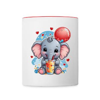 Un petit éléphant mignon boit de la limonade - Mug contrasté - blanc/rouge - Devant