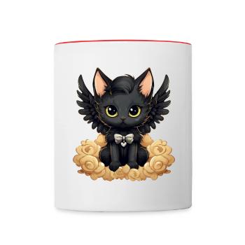 Dark Emo Gothic Angel Cat – Distinctive - Contrasting Mug - white/red - Front
