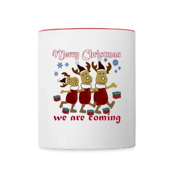 Joyeux Noël nous venons et apportons des cadeaux - Mug contrasté - blanc/rouge - Devant