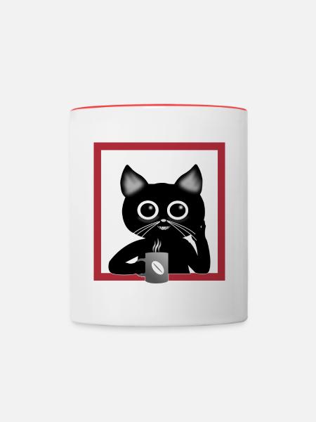 Kaffe Katze - Tasse zweifarbig - Weiß/Rot