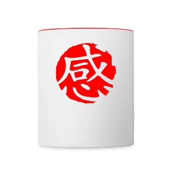 Gratitude Japan quote Japanese kanji words - Contrasting Mug - white/red - Front