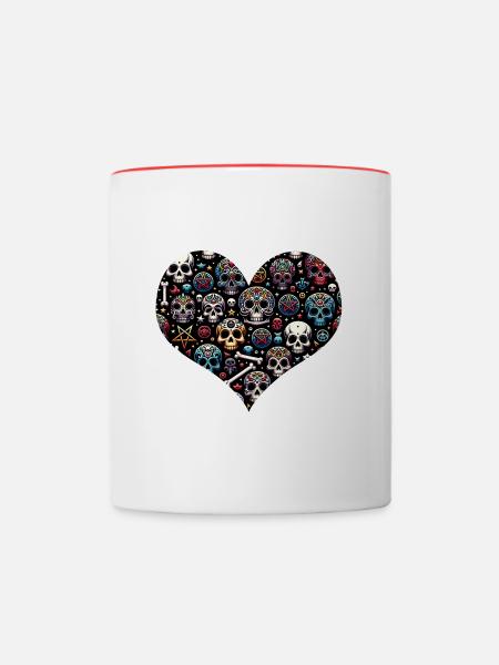 Buntes dekoratives Skullmuster - Tasse zweifarbig - Weiß/Rot