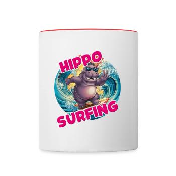 Hippo surfing lustiges cooles stylisches Hippo - Tasse zweifarbig - Weiß/Rot - Vorne