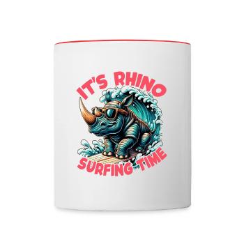 Cooles Rhino mit Sonnenbrille surft und hat Spass - Tasse zweifarbig - Weiß/Rot - Vorne