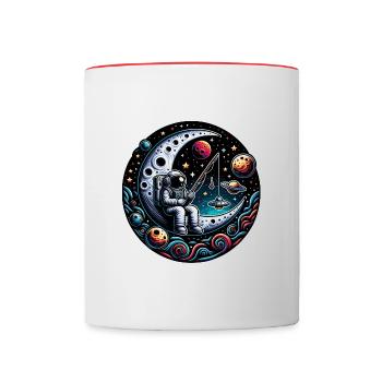 Astronaut sitzt auf der Mondsichel und angelt - Tasse zweifarbig - Weiß/Rot - Vorne