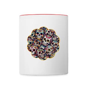 Buntes dekoratives Skullmuster - Tasse zweifarbig - Weiß/Rot - Vorne